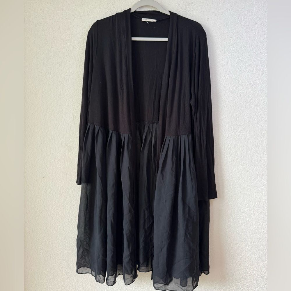 Pebble and Stone Black Sheer Chiffon Layered Open Front Drape Cardigan L Beach